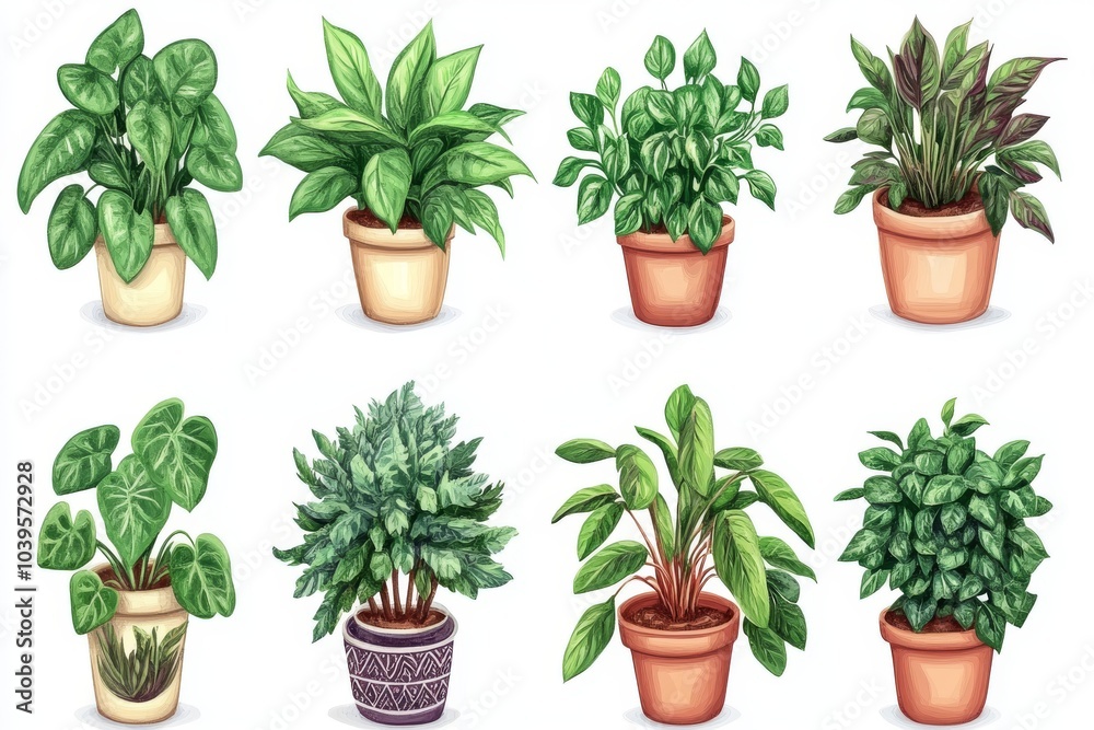 Fototapeta premium Collection of potted houseplants in various species and sizes ideal for home gardening indoor plant care and green living decor