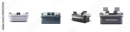 Ser of mart checkout counter isolated o transparent background