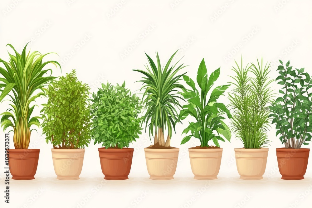 Fototapeta premium Collection of indoor potted plants in various sizes and species representing modern indoor gardening plant care and minimalist home decor trends