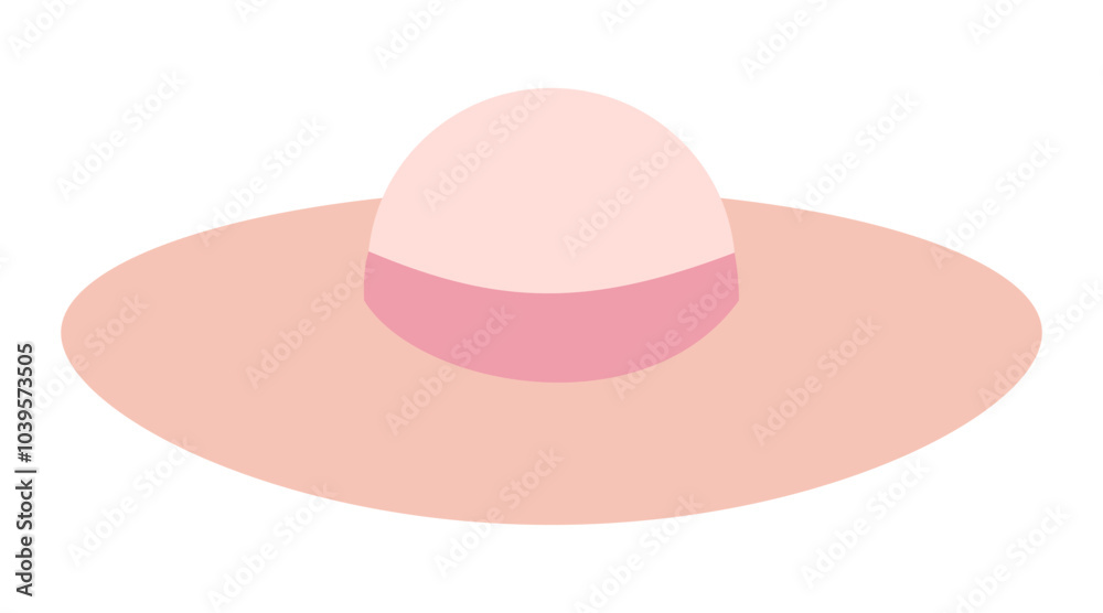 Vector illustration of a wide-brimmed pink sun hat with a soft, modern design, perfect for summer vacation and outdoor fashion themes. Vector illustration of a wide-brimmed pink sun hat with a soft, modern design, perfect for summer vacation and outdoor fashion themes.