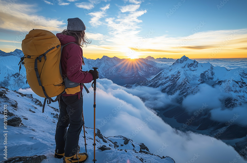 hiker on top of the mountain hiker on top of the mountain