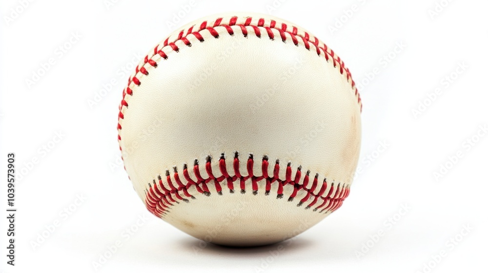 Baseball with bright, bold red stitches, perfectly round and clean, isolated on white background Baseball with bright, bold red stitches, perfectly round and clean, isolated on white background
