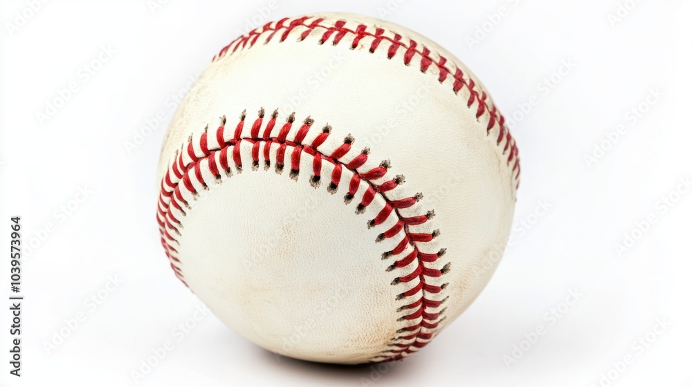 Baseball with bright, bold red stitches, perfectly round and clean, isolated on white background Baseball with bright, bold red stitches, perfectly round and clean, isolated on white background