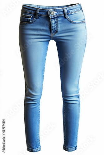 Isolated female blue low-rise jeans on white background. photo