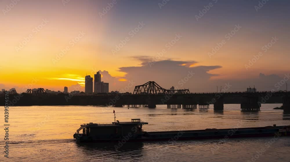 Aerial view of Long Bien bridge over Hong river (or Red river) that connects two districts, Hoan Kiem and Long Bien in Hanoi city, Vietnam. Aerial view of Long Bien bridge over Hong river (or Red river) that connects two districts, Hoan Kiem and Long Bien in Hanoi city, Vietnam.