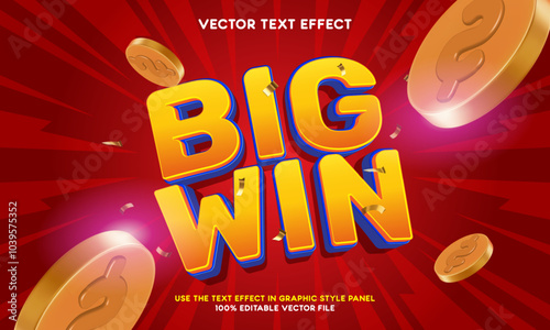 Big win sign banner. 3d banner text effect. Vector illustration