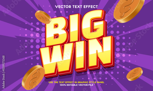 Big win banner with 3d effect for online casino, poker, roulette, slot machines, card games. Vector illustration