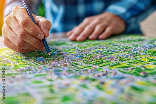 Wallpaper Mural Detailed close up of a person working on a city map symbolizing urban planning cartography and the intricacies of city design and navigation Torontodigital.ca