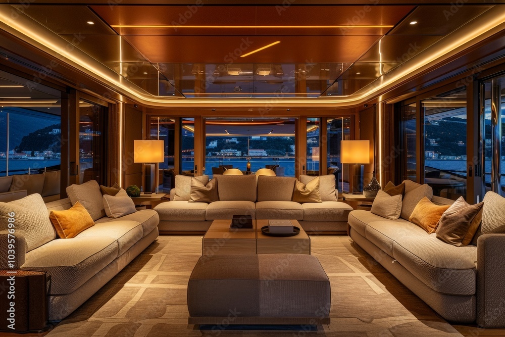 Fototapeta premium Luxurious Yacht Interior with a Breathtaking View