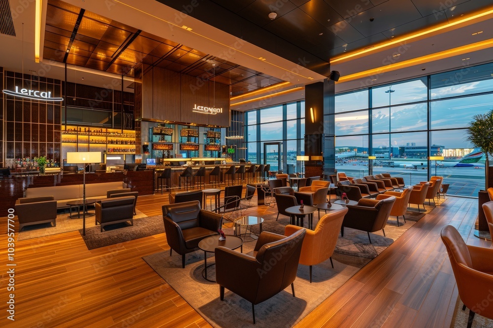 Obraz premium Luxury Airport Lounge with Modern Design and Stunning Views