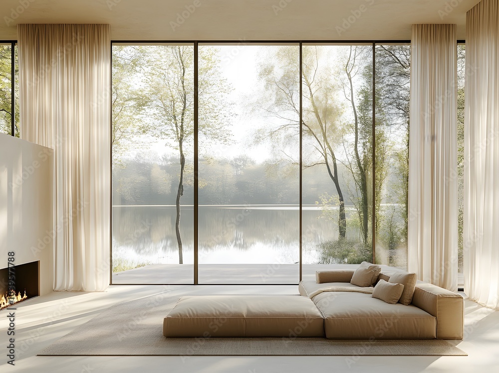 Obraz premium modern living room with fireplace