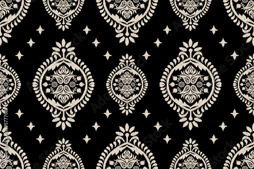 Seamless floral damask pattern Vintage background.Ethnic oriental pattern traditional.Motifs Ikat embroidery wallpaper.Textile rapport. abstract design for texture, fabric, clothing, wrapping