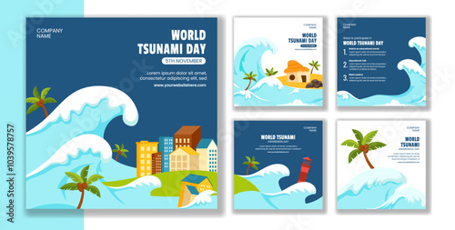 World Tsunami Day Social Media Post Design in Hand Drawn Style Illustration