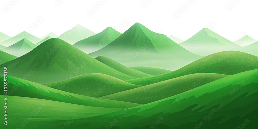 Obraz premium Lush green hills roll beneath majestic mountains, Cut Out.