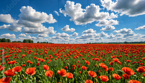 Champs de coquelicots sous un ciel bleu