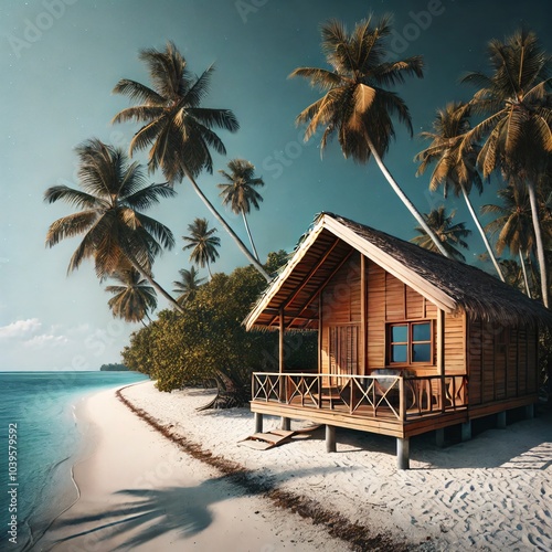 Wooden Beach Cabin on a Remote Tropical Island