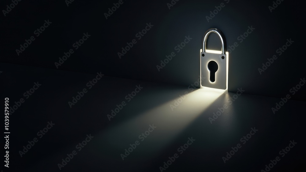 Illuminated Padlock Casting Light - Symbolizing Security and Protection Illuminated Padlock Casting Light - Symbolizing Security and Protection