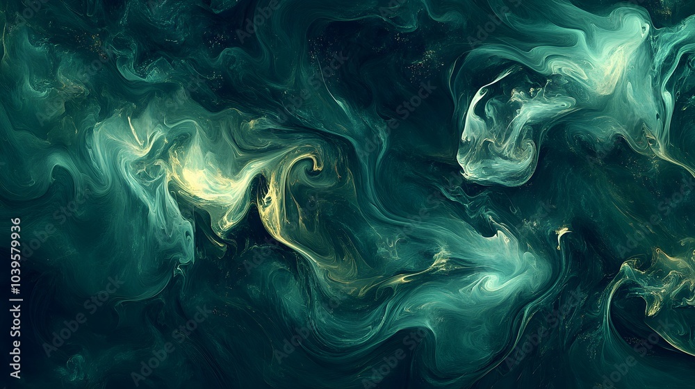 Abstract swirling patterns in deep teal and gold, evoking a sense of fluidity and motion. Abstract swirling patterns in deep teal and gold, evoking a sense of fluidity and motion.