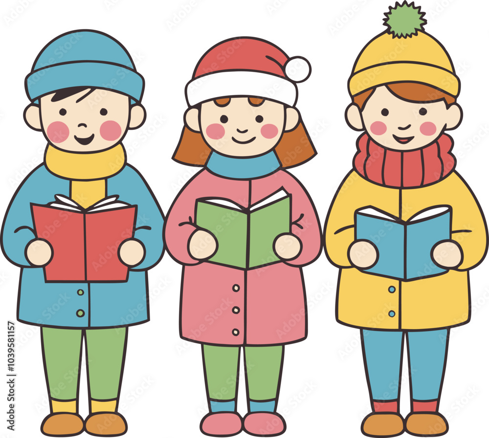 Cheerful children singing carols in a winter attire illustration Cheerful children singing carols in a winter attire illustration