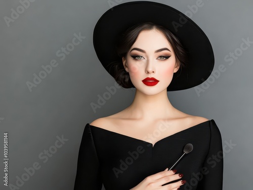 Stunning woman in vintage makeup and attire exuding timeless beauty and elegance.