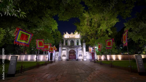 view of Khue Van Cac pavilion in Temper of Literature or Van Mieu - Vietnam's first national university in Hanoi city, Vietnam. photo