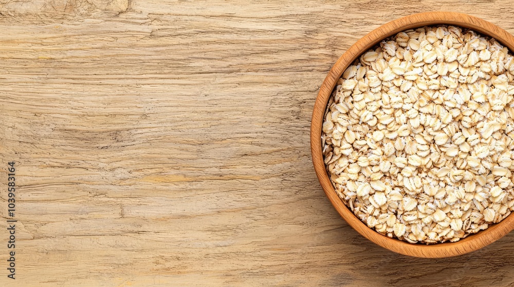 Bowl of oats on a wooden surface, healthy grains and nutritious food concept. Bowl of oats on a wooden surface, healthy grains and nutritious food concept.