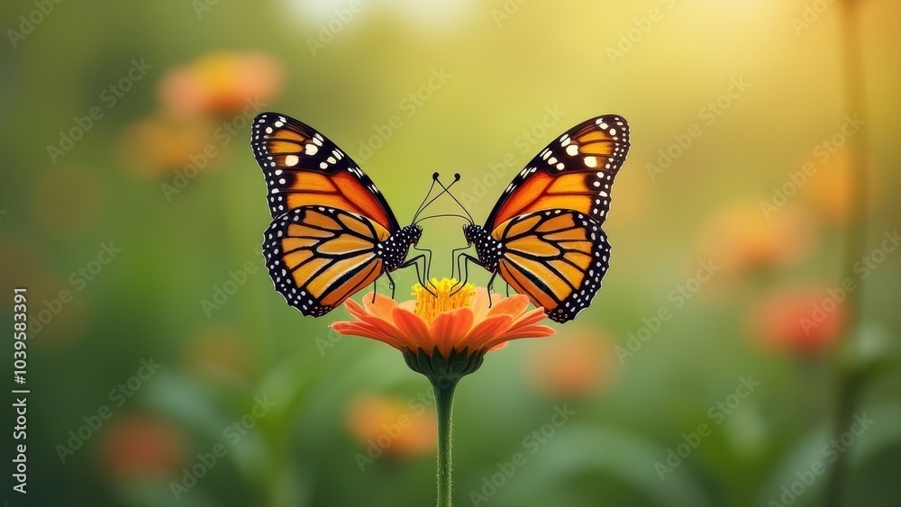 Enchanting Monarch Butterflies on a Vibrant Flower in Serenity Enchanting Monarch Butterflies on a Vibrant Flower in Serenity