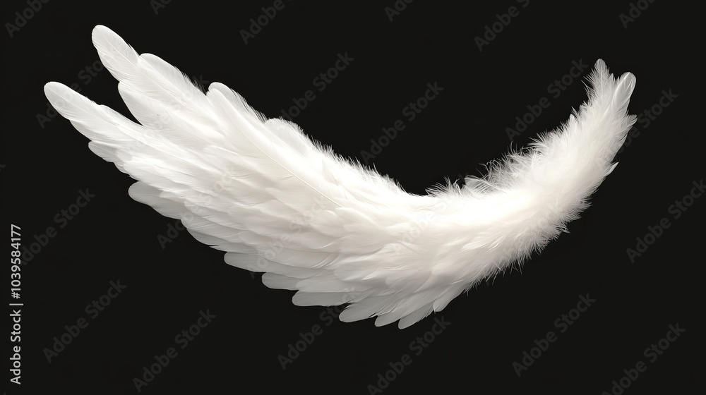 Fototapeta premium A tight shot of a pristine white feather against a black backdrop, ideal for text or graphic placement on apparel
