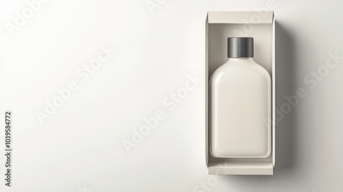 White bottle placed in paper packaging with a clean white background