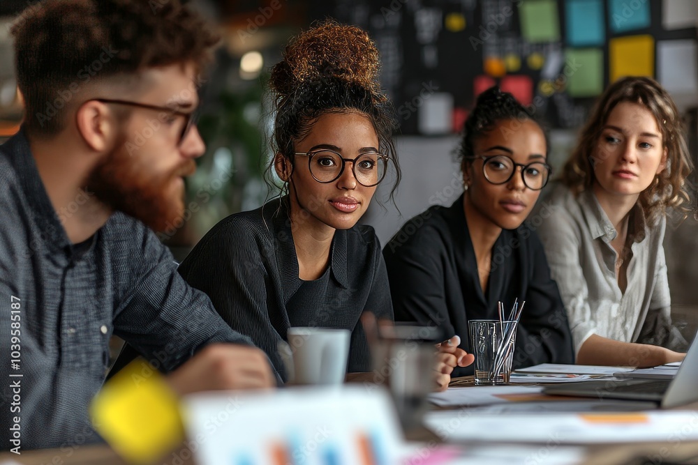 Corporate people discussing new business project using charts, Generative AI Corporate people discussing new business project using charts, Generative AI