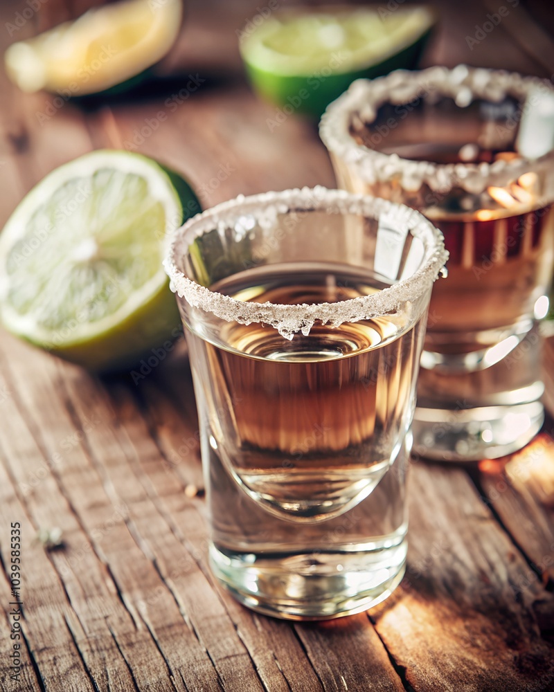 classic serving of tequila, with salt on the edge of the glass and a slice of lemon, on a wooden table
classic serving of tequila, with salt on the edge of the glass and a slice of lemon, on a wooden table