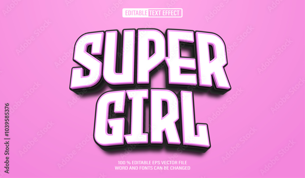 Fototapeta premium Editable 3d text style effect - Super Girl text effect Template