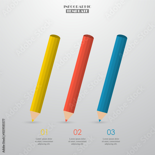 Step by step infographic template with 3 steps, options, parts or processes. Pencil concept.