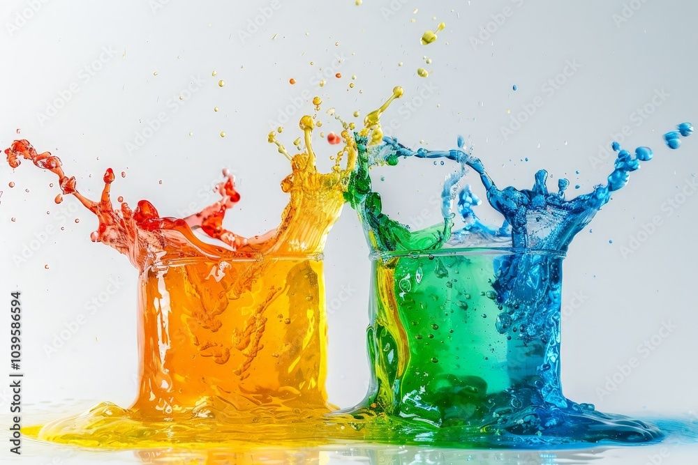 Colorful Liquid Splashes Isolated On White Background Colorful Liquid Splashes Isolated On White Background