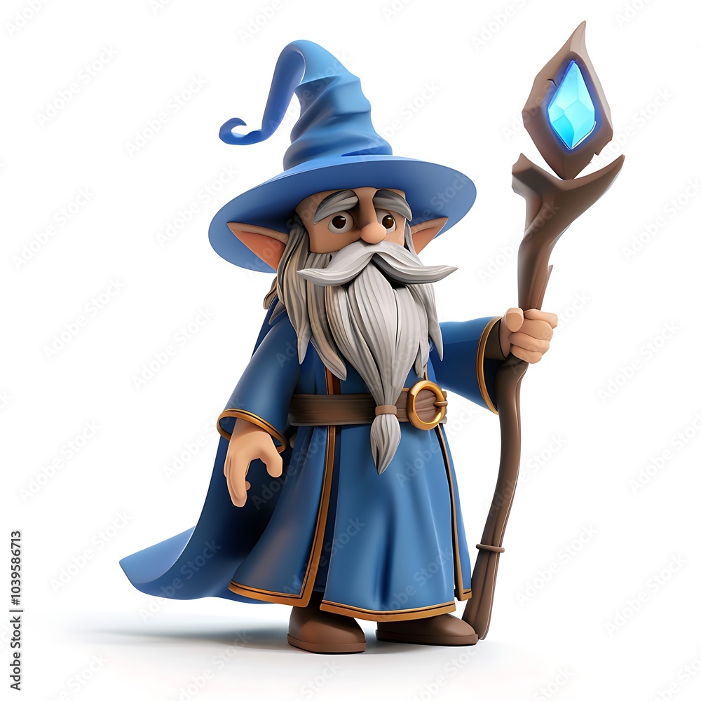 Obraz premium 3D game character of wizard and witch art style isolated white background, graphic element resource design.