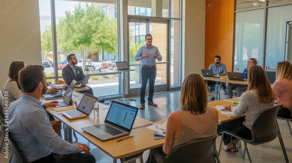Fototapeta premium Engaging Business Training: Collaboration and Learning in Action