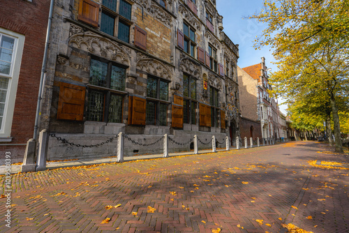 Delft, The Netherlands October 15, 2024. Close up from an old historic building in the center of Delft. photo