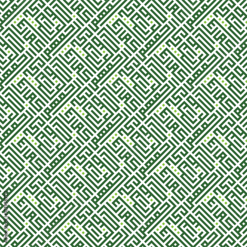 Seamless Pattern kufic square arabic calligraphy of a verse from chapter Al-Isra ( The Night of Journey ) from the Quran. Simple modern background texture. Repeat geo design