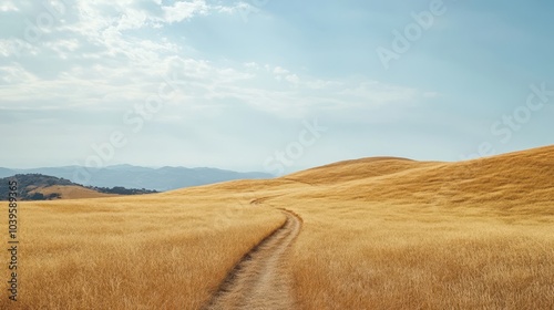 Wallpaper Mural Scenic rural landscape with a trail through golden fields leading to the horizon ideal for copy space Torontodigital.ca