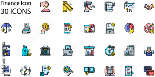 Set of Finance icons. Line art style icons bundle. vector illustration
