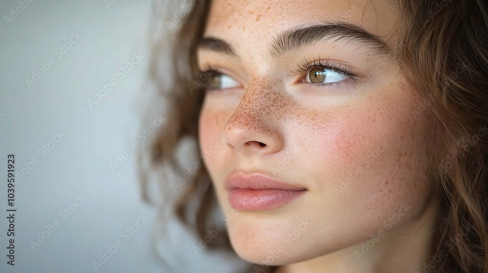 Close-Up Portrait of a Young Woman with Freckles Close-Up Portrait of a Young Woman with Freckles