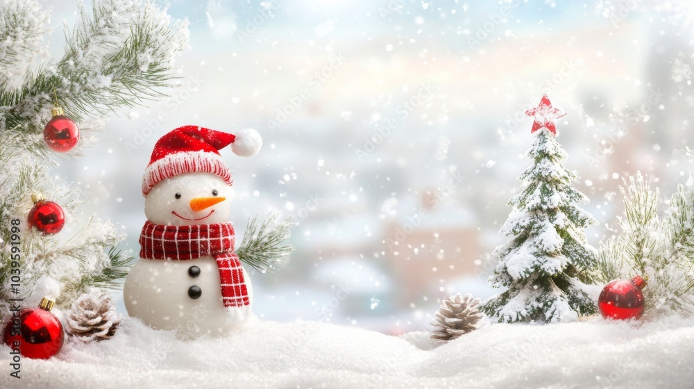Playful Snowman in a Soft, Snowy Landscape