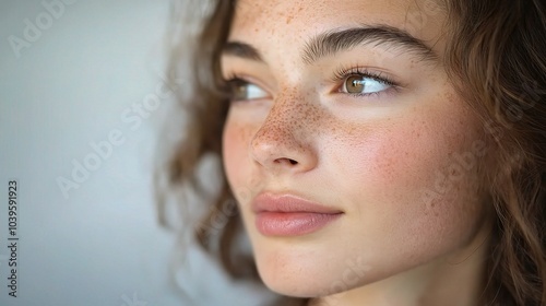 Close-Up Portrait of a Young Woman with Freckles