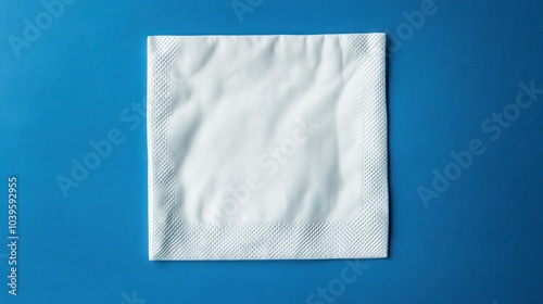 White square napkin isolated against a blue backdrop with space for text or designs