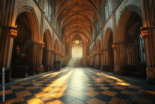 Cathedral of St. Michael and St. Gudula - medieval Roman Catholic church in central Brussels, Belgium. Beautiful simple AI generated image