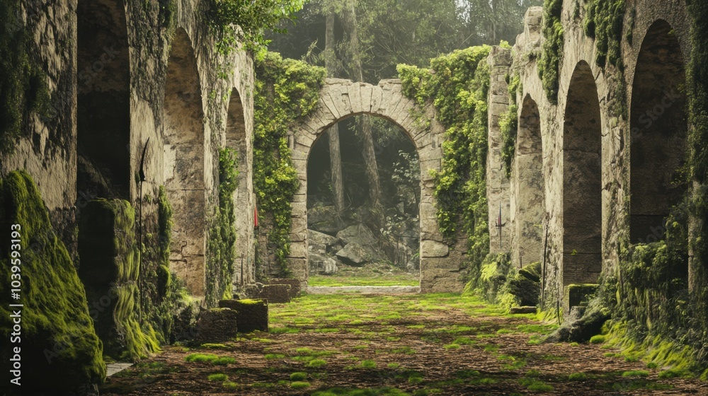 A tranquil archery range amidst ancient ruins and overgrown ruins, Archery targets set against ancient stone arches and moss-covered columns, Ancient ruins serenity style A tranquil archery range amidst ancient ruins and overgrown ruins, Archery targets set against ancient stone arches and moss-covered columns, Ancient ruins serenity style