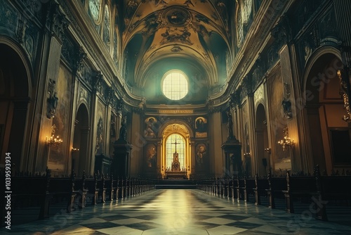 Cathedral of St. Michael and St. Gudula - medieval Roman Catholic church in central Brussels  Belgium. Beautiful simple AI generated image