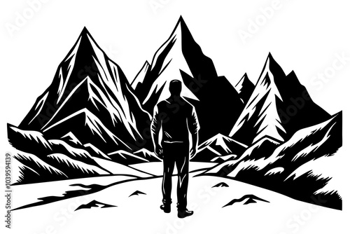 mountain  and man silhouette  vector illustration