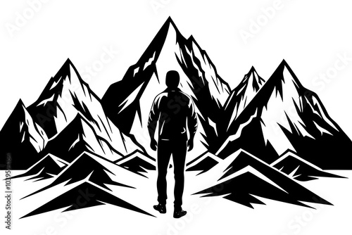 mountain  and man silhouette  vector illustration