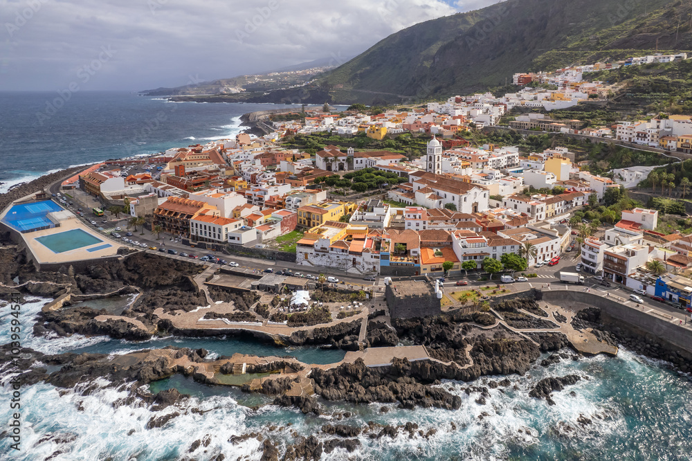 Aerial view of Garachico town of Tenerife, Canary Islands, Spain.